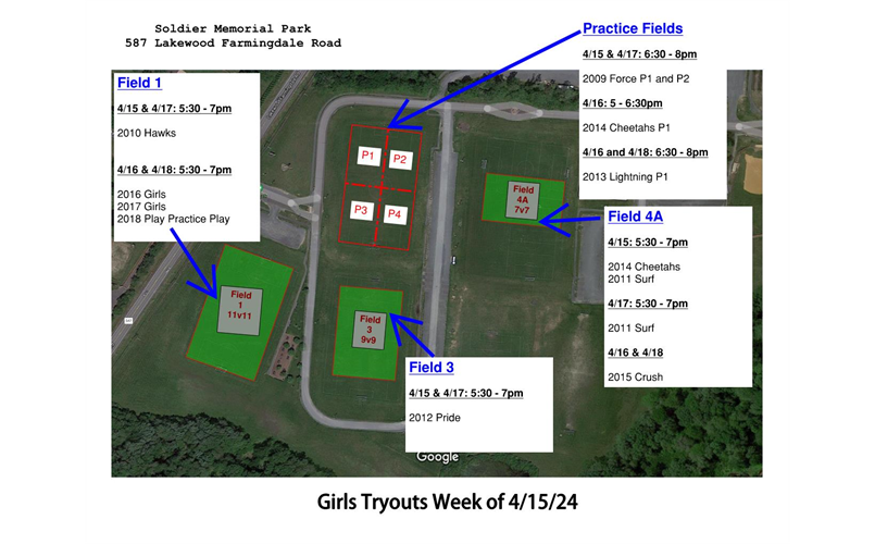 Girls Tryouts - Field Assigments